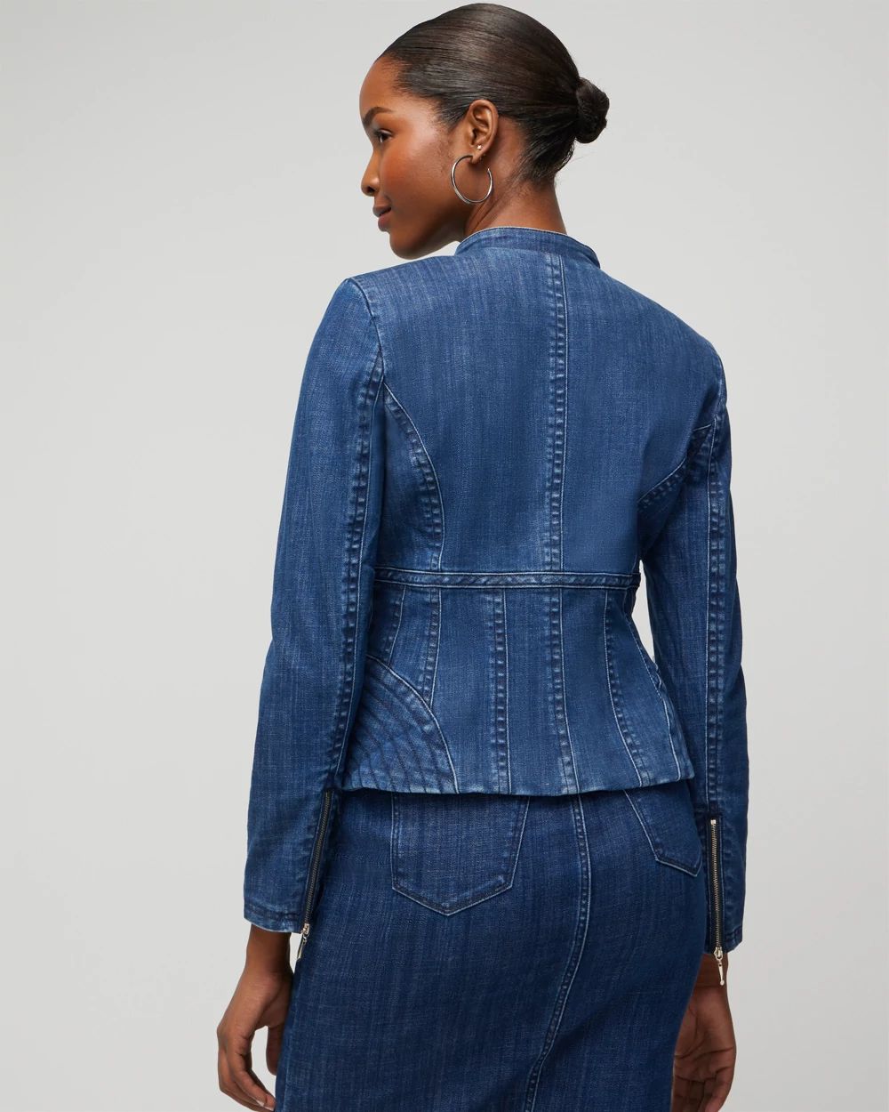 Women s Petite Corset Denim Jacket in Blue Size 00 White House Black Market Holiday Jackets